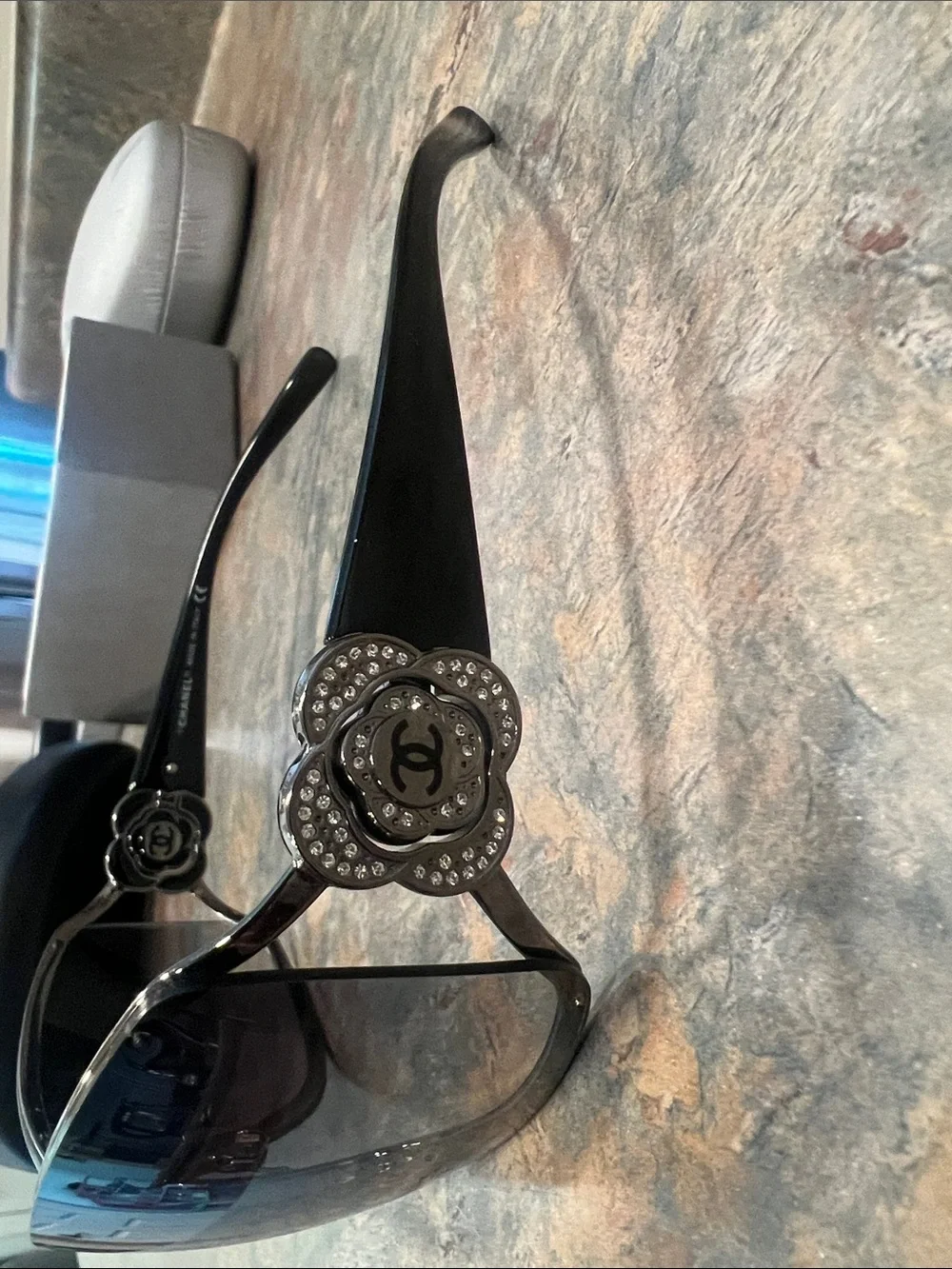 Vintage CHANEL Black Shield Sunglasses with Gradient Lenses